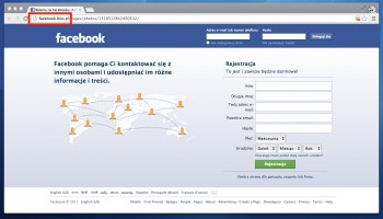 Fałszywa strona logowania do Facebooka wygenerowna przez atakującego