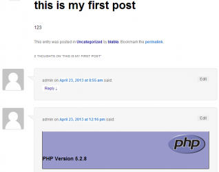 Wynik wstrzyknięcia kodu PHP (fot. Accunetix)