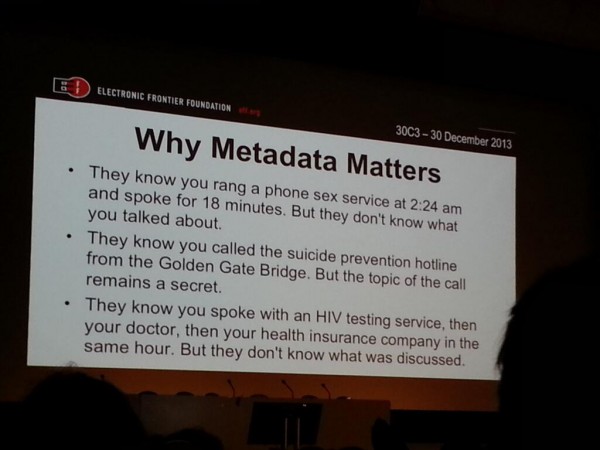 Metadane - slajd z prezentacji EFF na 30C3