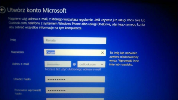 Microsoft nie dopuszcza do rejestracji Pani Cygan