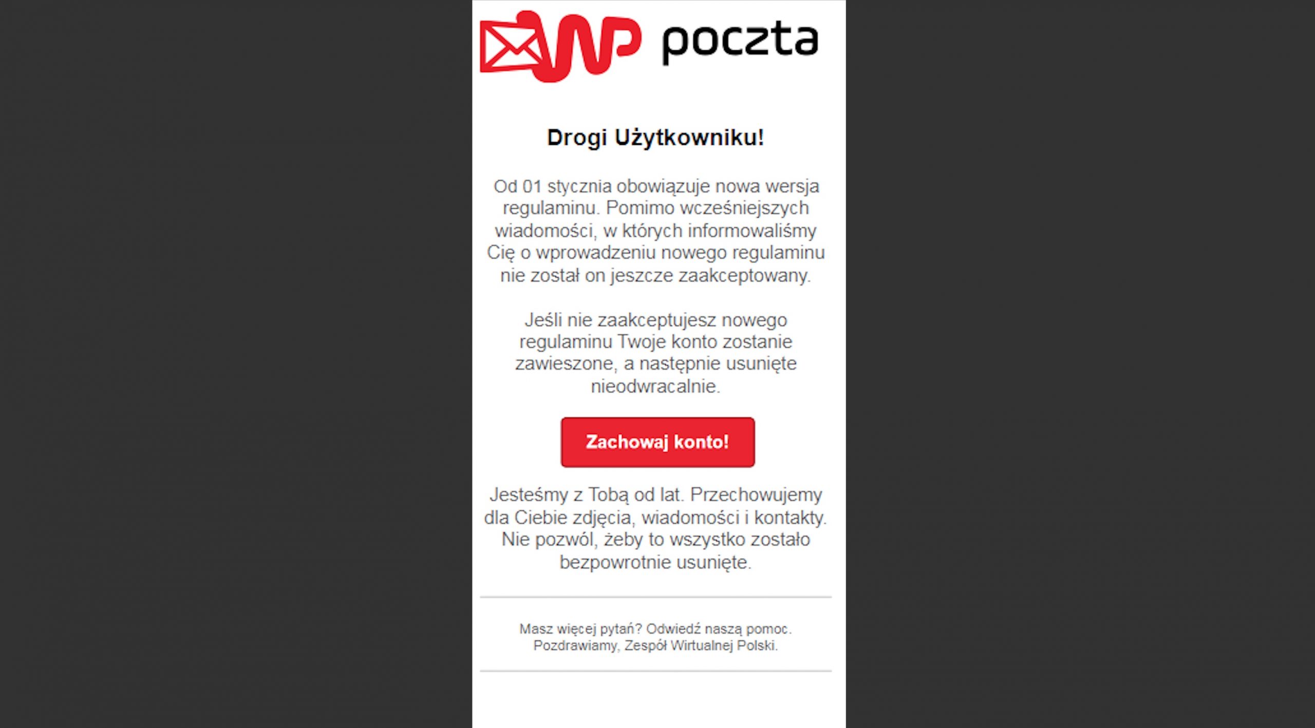Od: Blokady WP mail@pomoc24poczta.pl. mail@e-mail24.com.pl Drogi Użytkownik...